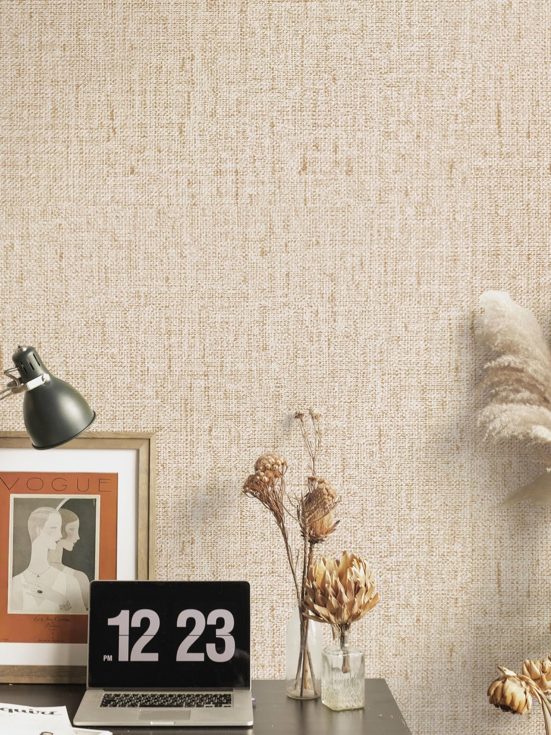 Beige Grasscloth Peel and Stick Wallpaper Textured Contact Paper 15.7inch x 118.1inch Faux Linen Vintage Grasscloth Contact Paper Self Adhesive Removable Wallpaper Vinyl - Image 2