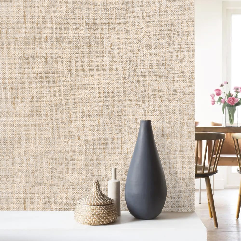 Beige Grasscloth Peel and Stick Wallpaper Textured Contact Paper 15.7inch x 118.1inch Faux Linen Vintage Grasscloth Contact Paper Self Adhesive Removable Wallpaper Vinyl - Image 3