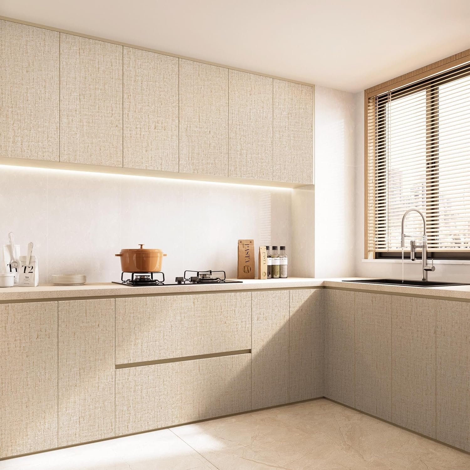 Beige Grasscloth Peel and Stick Wallpaper Textured Contact Paper 15.7inch x 118.1inch Faux Linen Vintage Grasscloth Contact Paper Self Adhesive Removable Wallpaper Vinyl - Image 6