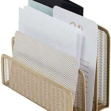 BLU MONACO Gold Mail Organizer for Desk - Mail Holder Countertop - Gold Metal Mesh Letter Sorter & Envelope Holder