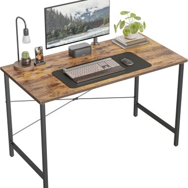 CubiCubi Computer Desk 47" Study Writing Table for Home Office, Modern Simple Style PC Desk, Black Metal Frame, Deep Brown