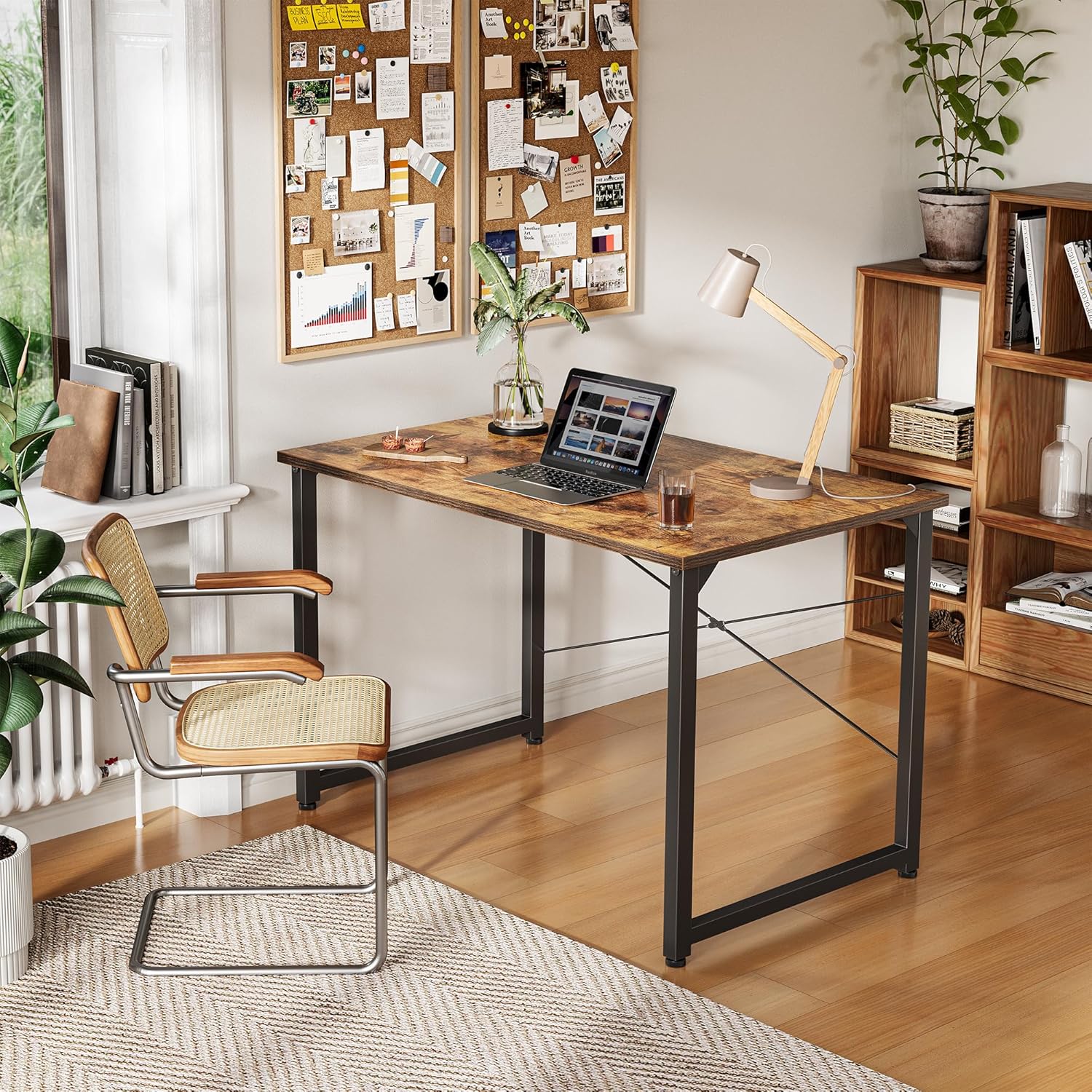 CubiCubi Computer Desk 47" Study Writing Table for Home Office, Modern Simple Style PC Desk, Black Metal Frame, Deep Brown - Image 2