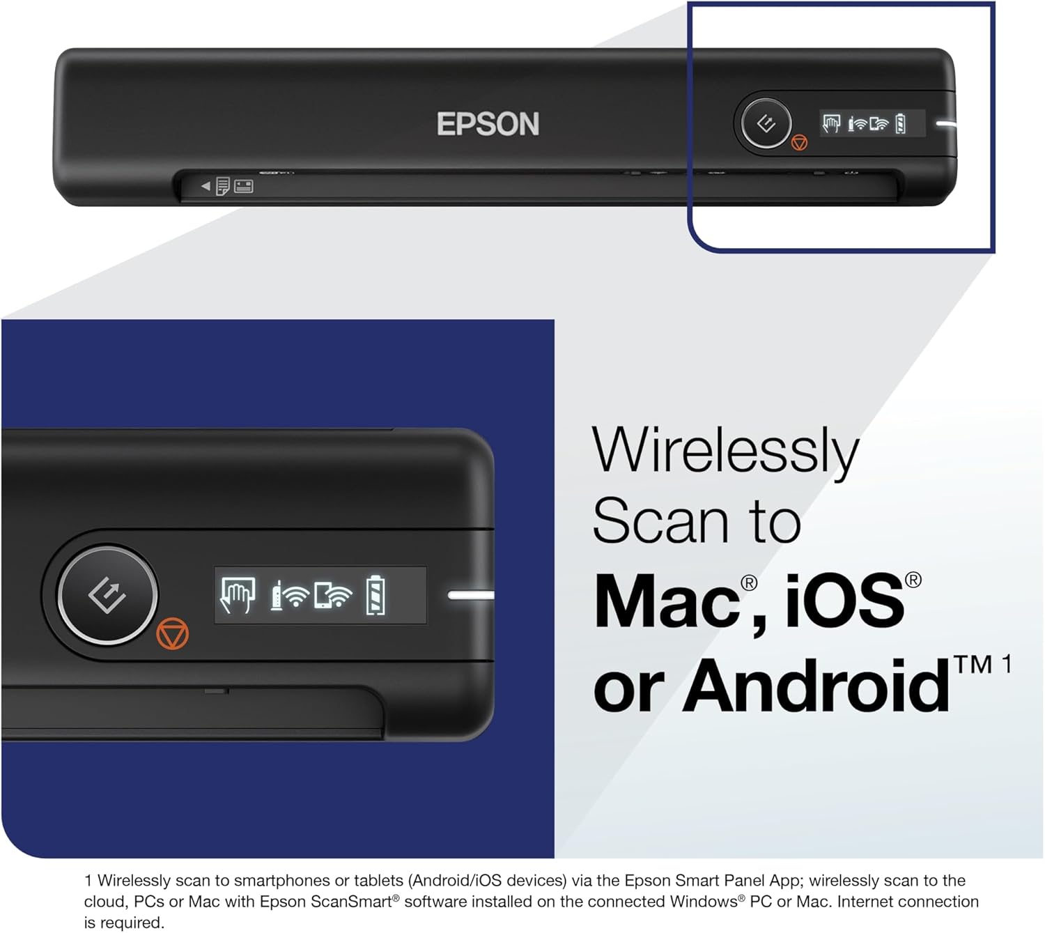 Epson Workforce ES-60W Wireless Portable Sheet-fed Document Scanner for PC and Mac 10.7" x 1.9" x 1.4" - Image 3