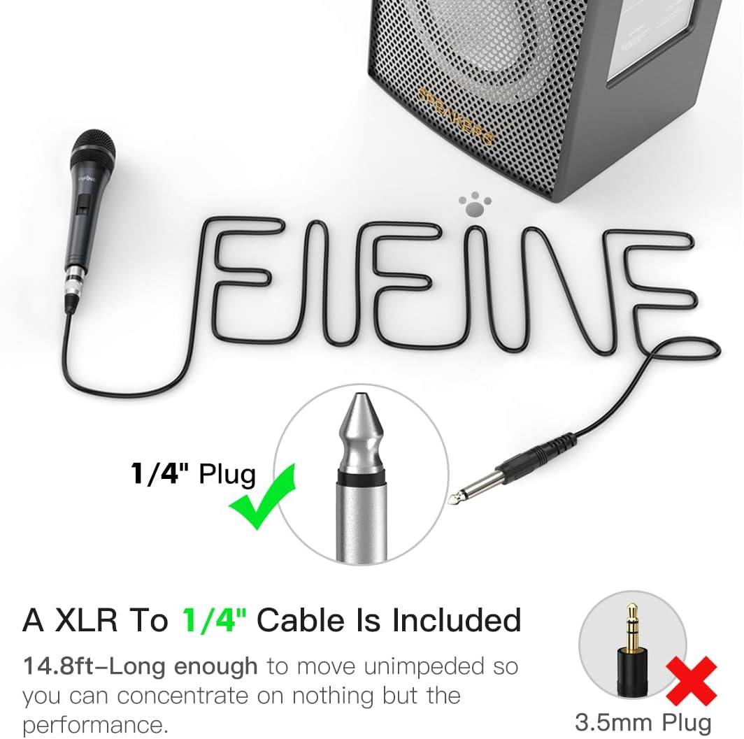 Fifine Karaoke Microphone, Dynamic Vocal Microphone for Speaker, 6.35MM Wired Handheld Mic with On and Off Switch and 14.8ft Detachable Cable-K6 - Image 3