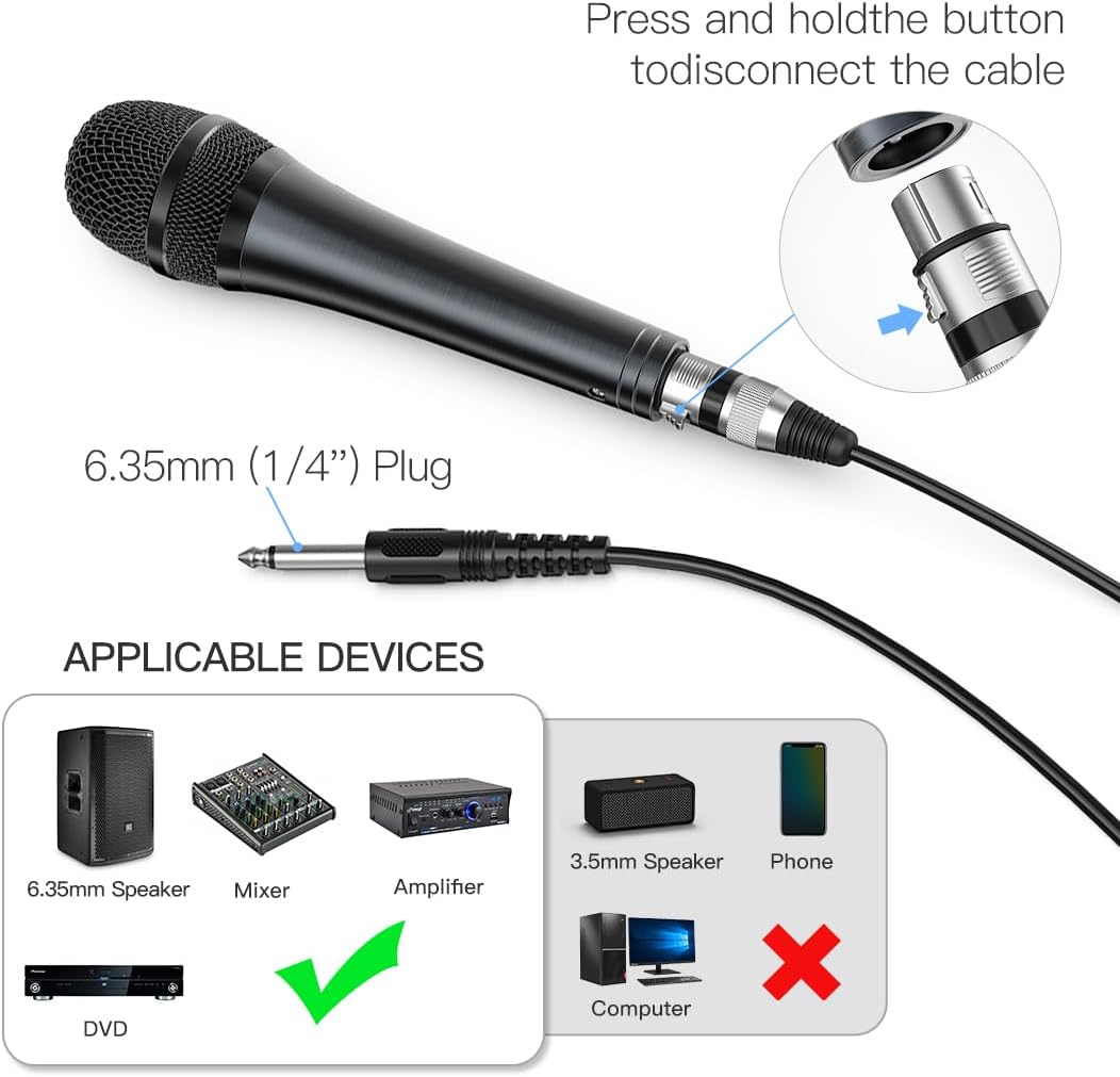 Fifine Karaoke Microphone, Dynamic Vocal Microphone for Speaker, 6.35MM Wired Handheld Mic with On and Off Switch and 14.8ft Detachable Cable-K6 - Image 4