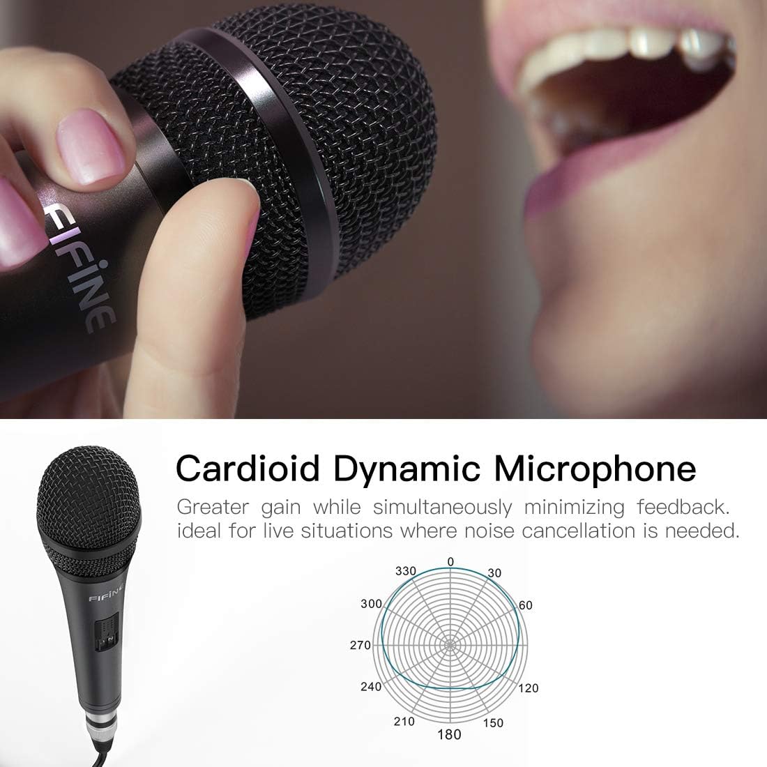 Fifine Karaoke Microphone, Dynamic Vocal Microphone for Speaker, 6.35MM Wired Handheld Mic with On and Off Switch and 14.8ft Detachable Cable-K6 - Image 8
