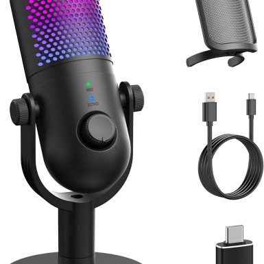 USB Microphone for PC Gaming: Condenser Microphone RGB for Gamer with Stand Mic - Recording Mic for Computer&Laptop with Qiuck Mute - Desk Podcast Mic for Podcast & Singing & Streaming & Youtube Black